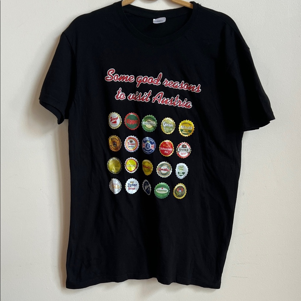 B&C Black Graphic Tee with Austria beer cap Print